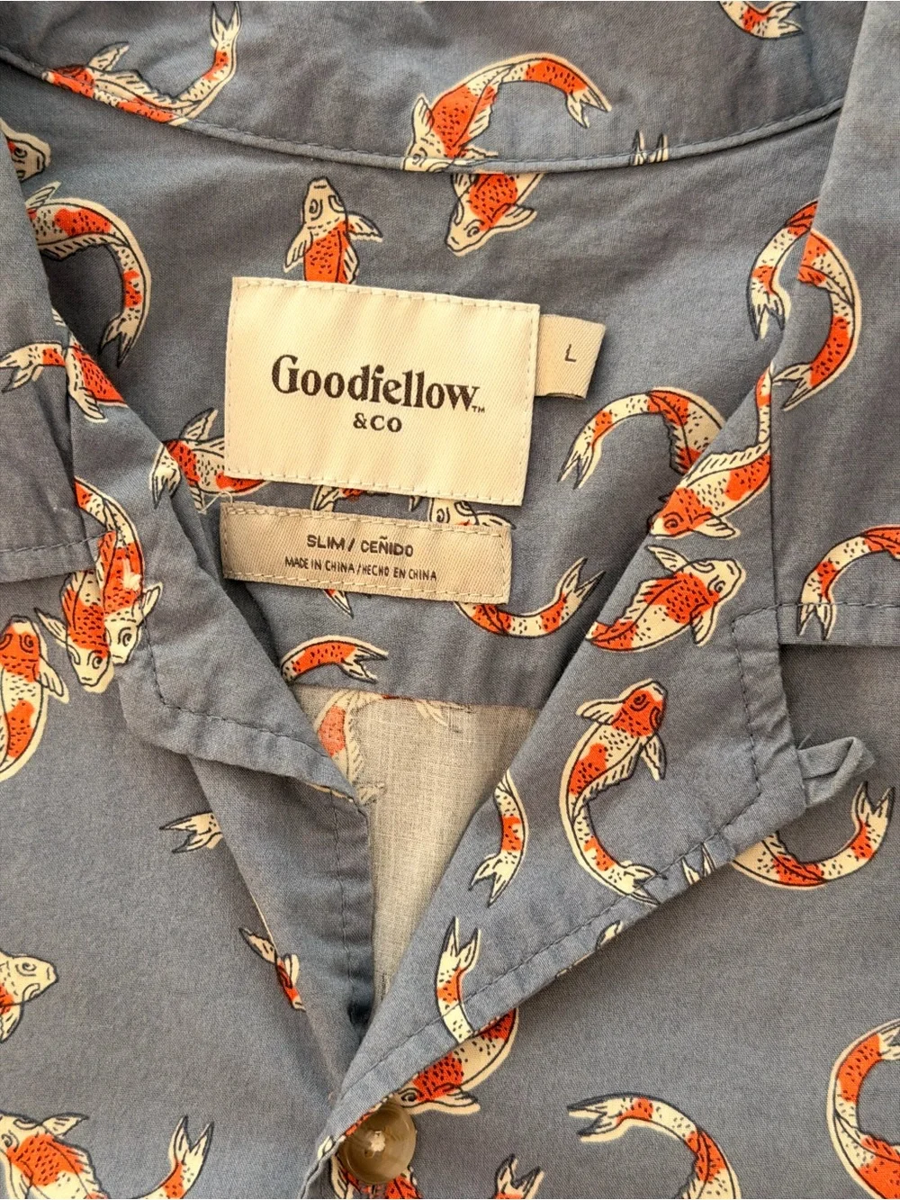 Goodfellow & Co Grey Koi Print Short-Sleeve Shirt size: L